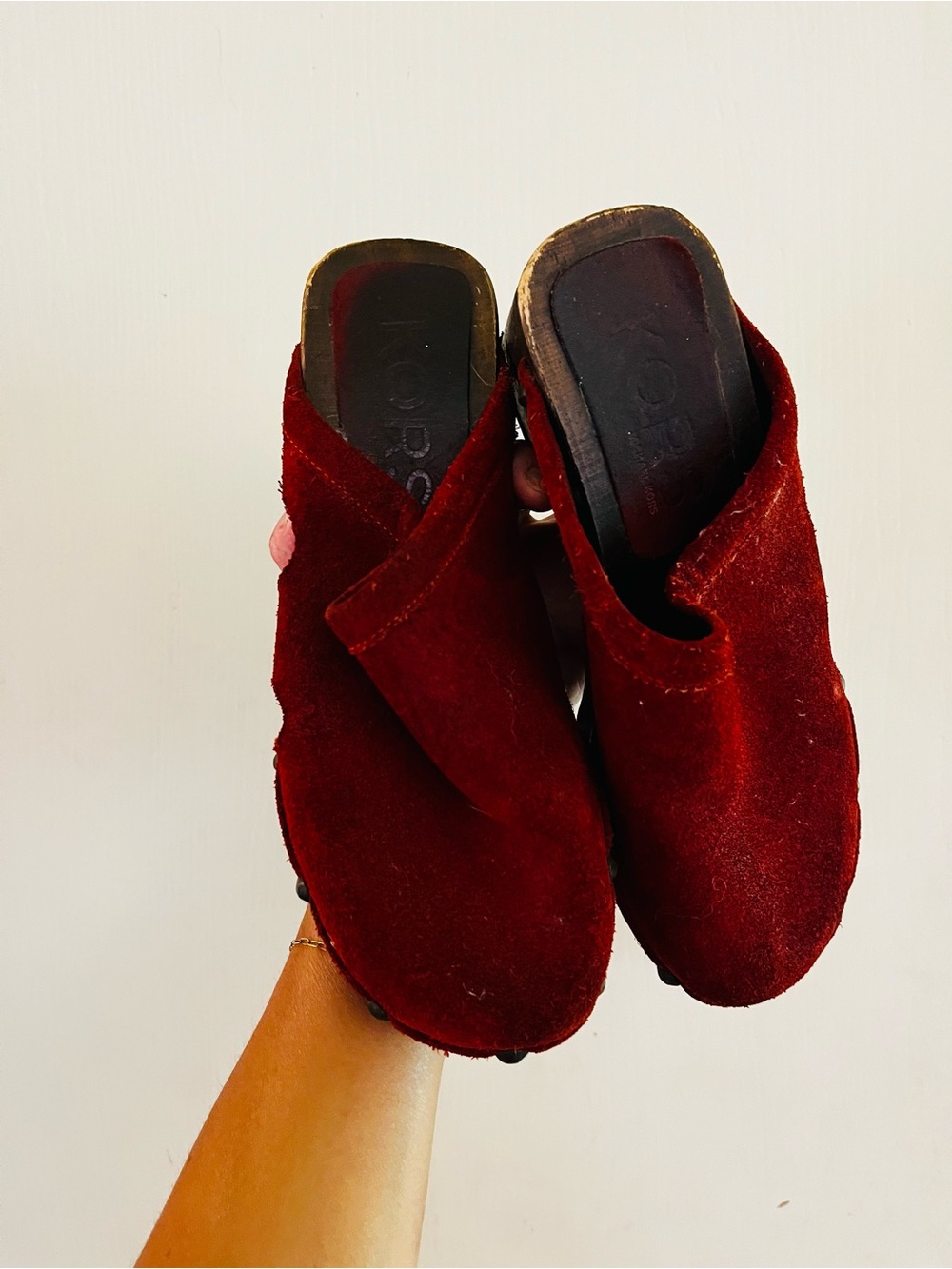 VTG 70s Studded Suede Hippie Boho Made In Italy Scandinavian Michael Kors Clogs - Picture 5 of 8